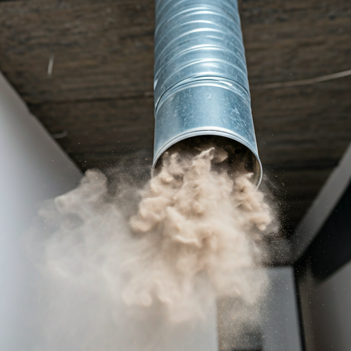 industrial vacuum cleaner nozzle removing thick dust and debris from internal air ducts of a modern residential home